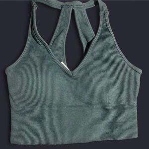 Ribbed V-Neck Racerback Sports Top- Teal Green